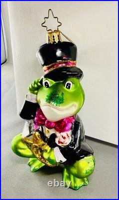 Very RARE Christopher Radko Glitter Frog In Tux With Wedding Ring Ornament