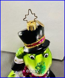 Very RARE Christopher Radko Glitter Frog In Tux With Wedding Ring Ornament