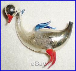 Very Rare Antique Blown Mercury Art Glass Goose Christmas Ornament Germany