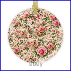 Victorian Rose Teacup Ornament Floral Glass Christmas Ornament Tea Decor