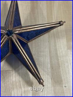 Victorian Tiffany Style Colbalt Blue Stained Glass Star Large Christmas Ornament