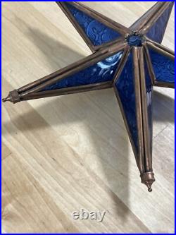 Victorian Tiffany Style Colbalt Blue Stained Glass Star Large Christmas Ornament