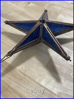 Victorian Tiffany Style Colbalt Blue Stained Glass Star Large Christmas Ornament