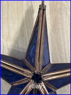 Victorian Tiffany Style Colbalt Blue Stained Glass Star Large Christmas Ornament