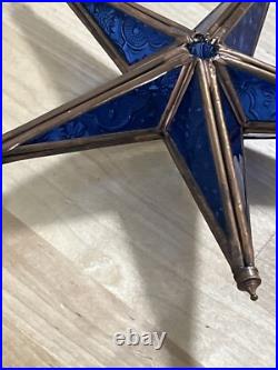 Victorian Tiffany Style Colbalt Blue Stained Glass Star Large Christmas Ornament