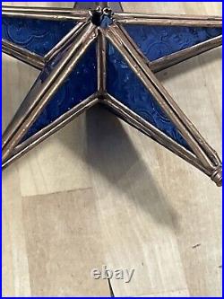 Victorian Tiffany Style Colbalt Blue Stained Glass Star Large Christmas Ornament