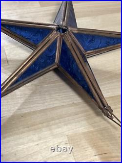 Victorian Tiffany Style Colbalt Blue Stained Glass Star Large Christmas Ornament