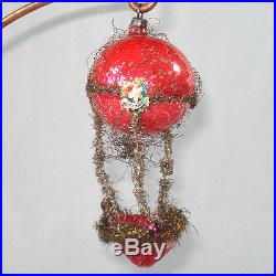Victorian Wired Tinsel Glass Hot Air Balloon Christmas Ornament