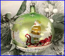 Vig Fantasia Green Mercury Glass Ornament Santa in Sleigh withreindeer Poland 4.5 Vig Fantasia Green Mercury Glass Ornament Santa in Sleigh withreindeer Poland 4.5