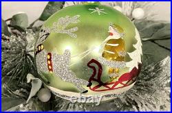 Vig Fantasia Green Mercury Glass Ornament Santa in Sleigh withreindeer Poland 4.5 Vig Fantasia Green Mercury Glass Ornament Santa in Sleigh withreindeer Poland 4.5