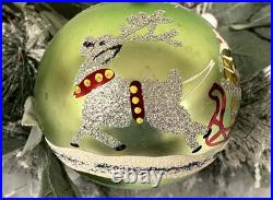 Vig Fantasia Green Mercury Glass Ornament Santa in Sleigh withreindeer Poland 4.5 Vig Fantasia Green Mercury Glass Ornament Santa in Sleigh withreindeer Poland 4.5