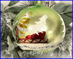 Vig Fantasia Green Mercury Glass Ornament Santa in Sleigh withreindeer Poland 4.5 Vig Fantasia Green Mercury Glass Ornament Santa in Sleigh withreindeer Poland 4.5