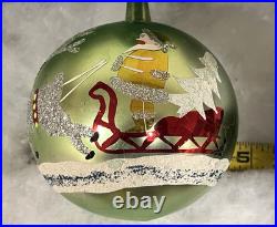 Vig Fantasia Green Mercury Glass Ornament Santa in Sleigh withreindeer Poland 4.5 Vig Fantasia Green Mercury Glass Ornament Santa in Sleigh withreindeer Poland 4.5