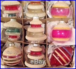 Vintage 12 Assorted Unsilvered Shiny Brite Frosted Glass Christmas Ornaments
