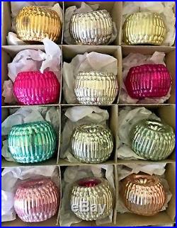 Vintage 12 Colorful Double Indent Bumpy Shiny Brite Glass Christmas Ornaments