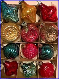 Vintage 12 Spinning Tops Bumpy Indents Shiny Brite Glass Christmas Ornaments
