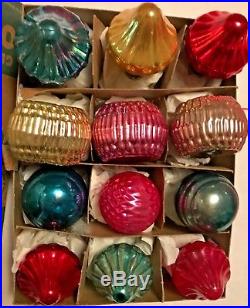 Vintage 12 Spinning Tops Bumpy Indents Shiny Brite Glass Christmas Ornaments