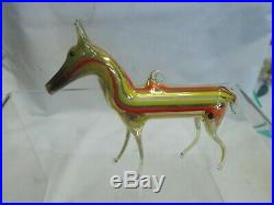 Vintage 1920's Bimini German Blown Art Glass Multi-Striped HORSE Ornament #1