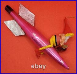 Vintage 1960s Elf on Rocket Christmas Ornament Mercury Glass Pink Atomic MCM