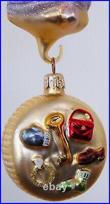 Vintage 1997 PATRICIA BREEN Poland Glass 2pc Bacchus Christmas Ornament with Tag