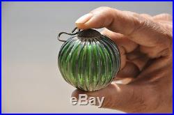 Vintage 2'' Green Ribbed Original German Christmas Heavy Glass Kugel/Ornament