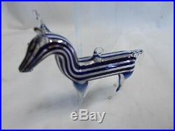 Vintage'20's Bimini German Blown Art Glass BLUE Striped HORSE Ornament #1