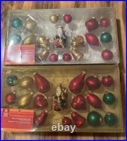 Vintage 2006 Santa Ornaments Glass Christmas Holiday Ornaments Sets 2 Boxes