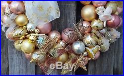 Vintage 24 Golden Pink Victorian Holiday Christmas Glass Ornament Wreath Angel