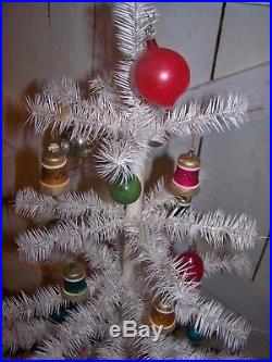 Vintage 36 White Feather Tree Decorated w 40 Vintage Glass Christmas Ornaments