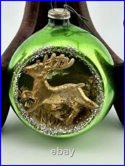 Vintage 50s Diorama Glass Indent Christmas Scenes Ornaments Set of 5