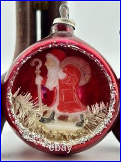 Vintage 50s Diorama Glass Indent Christmas Scenes Ornaments Set of 5