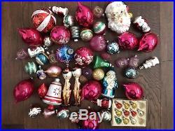 Vintage 60 Pc. Lot Christmas Figural Ornaments Poland DI Carlini Shiny Brite