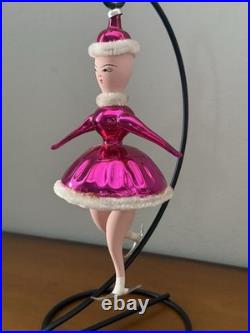 Vintage 7 Pink Glass Woman Skater Chenille Accents Italy Christmas Ornament Vintage 7 Pink Glass Woman Skater Chenille Accents Italy Christmas Ornament