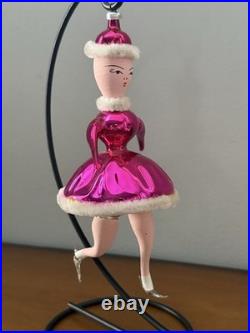 Vintage 7 Pink Glass Woman Skater Chenille Accents Italy Christmas Ornament Vintage 7 Pink Glass Woman Skater Chenille Accents Italy Christmas Ornament