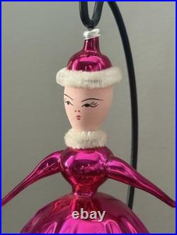 Vintage 7 Pink Glass Woman Skater Chenille Accents Italy Christmas Ornament Vintage 7 Pink Glass Woman Skater Chenille Accents Italy Christmas Ornament