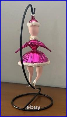 Vintage 7 Pink Glass Woman Skater Chenille Accents Italy Christmas Ornament Vintage 7 Pink Glass Woman Skater Chenille Accents Italy Christmas Ornament