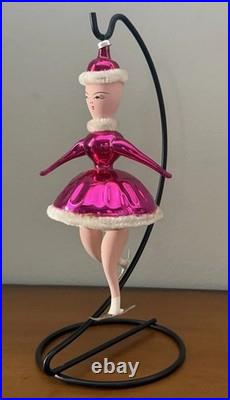Vintage 7 Pink Glass Woman Skater Chenille Accents Italy Christmas Ornament Vintage 7 Pink Glass Woman Skater Chenille Accents Italy Christmas Ornament