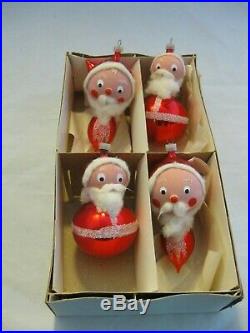 Vintage Andes Christmas Santa Mouth Blown Glass Ornaments-Set of 4