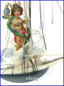 Vintage Antique Christmas Ornament Mouth Blown Glass Ship German Victorian Home