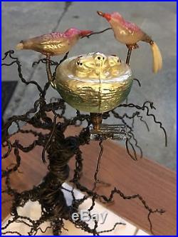 Vintage/Antique Glass Christmas Ornament Clip-On Birds & NEST Spun Tail 1930s