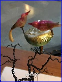 Vintage/Antique Glass Christmas Ornament Clip-On Birds & NEST Spun Tail 1930s
