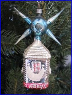 Vintage Antique Glass Christmas Ornament House with Mica Annealed Arms Fantasy