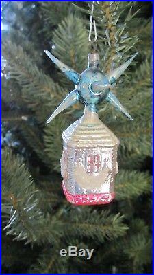 Vintage Antique Glass Christmas Ornament House with Mica Annealed Arms Fantasy