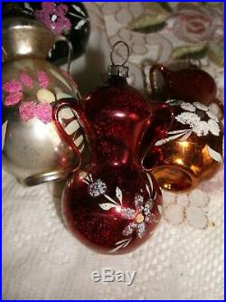 Vintage Antique Mercury Glass Teapot Christmas Ornaments Germany Set Lot of 11