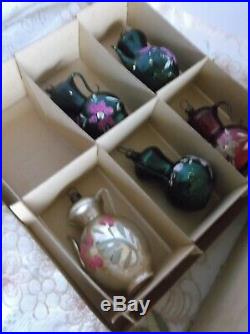 Vintage Antique Mercury Glass Teapot Christmas Ornaments Germany Set Lot of 11