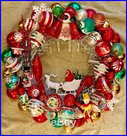 Vintage Antique Sleigh Bells Ornament Christmas Wreath Tinsel Glass Plastic