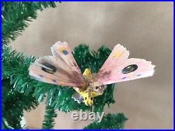 Vintage Antique Spun Glass Clip On Clay Butterfly Christmas Ornament Germany