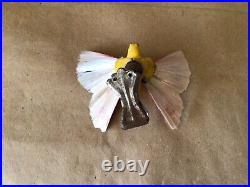 Vintage Antique Spun Glass Clip On Clay Butterfly Christmas Ornament Germany