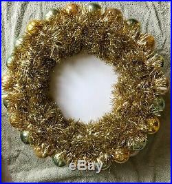 Vintage Antique The Welcome Ornament Christmas Wreath Tinsel Glass Die Cut
