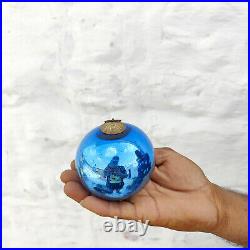 Vintage Azure Blue Glass French Kugel 3.25 Christmas Ornament Vergo Cap 550